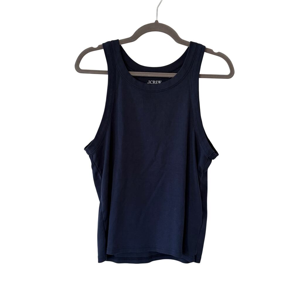 J. Crew Perfect Fit Tank Top XL navy blue round neck 100% cotton
